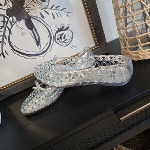 Stuart Weitzman Clear Jelly Flats with Turquoise Studs